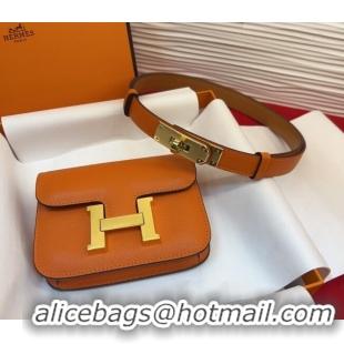 Buy Cheap Hermes Kelly Buckle Slim Pouch Belt in Grained Calfskin with Gold Hardware 0104 Orange 2026