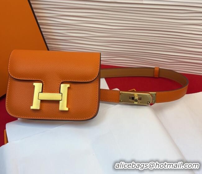 Buy Cheap Hermes Kelly Buckle Slim Pouch Belt in Grained Calfskin with Gold Hardware 0104 Orange 2026