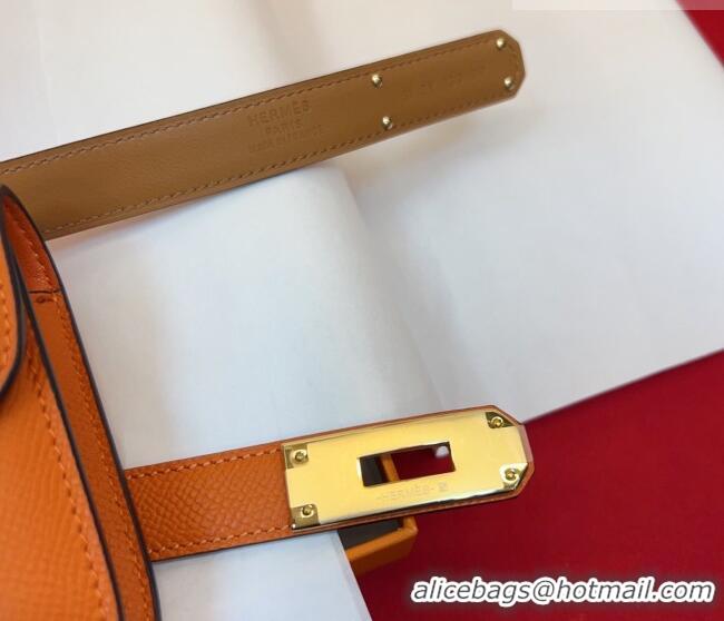 Buy Cheap Hermes Kelly Buckle Slim Pouch Belt in Grained Calfskin with Gold Hardware 0104 Orange 2026