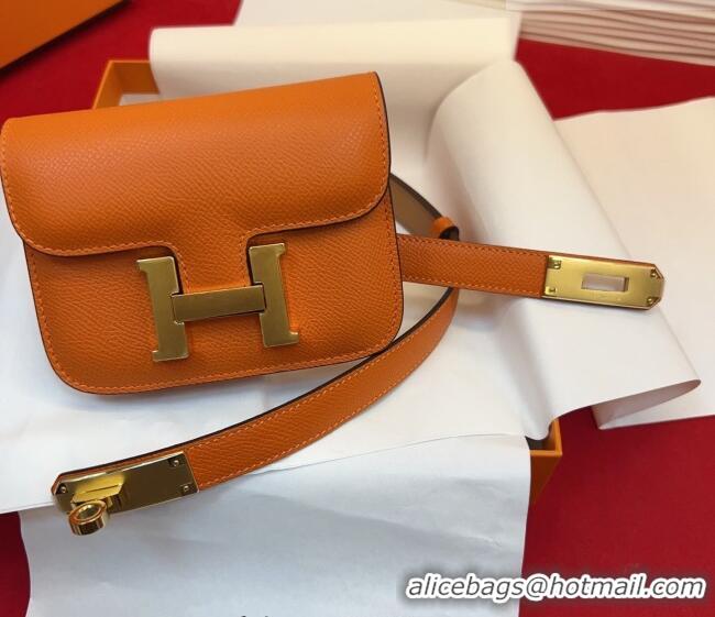 Buy Cheap Hermes Kelly Buckle Slim Pouch Belt in Grained Calfskin with Gold Hardware 0104 Orange 2026