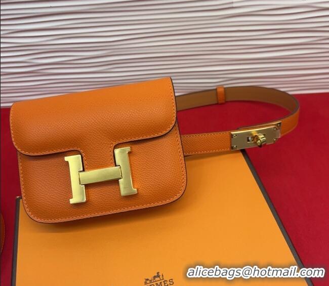 Buy Cheap Hermes Kelly Buckle Slim Pouch Belt in Grained Calfskin with Gold Hardware 0104 Orange 2026