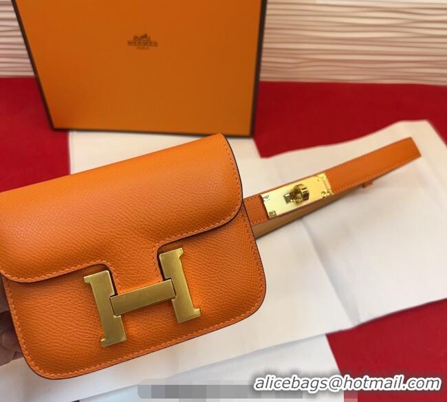 Buy Cheap Hermes Kelly Buckle Slim Pouch Belt in Grained Calfskin with Gold Hardware 0104 Orange 2026