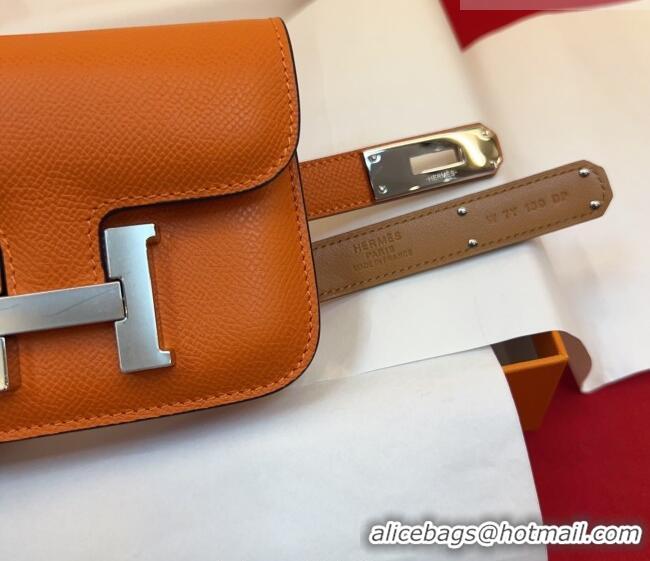 Top Quality Hermes Kelly Buckle Slim Pouch Belt in Grained Calfskin with Silver Hardware 0104 Orange 2026