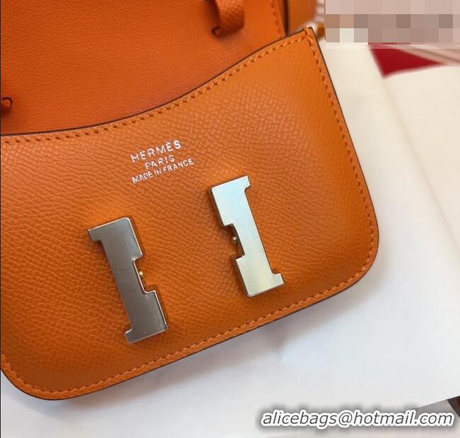 Top Quality Hermes Kelly Buckle Slim Pouch Belt in Grained Calfskin with Silver Hardware 0104 Orange 2026