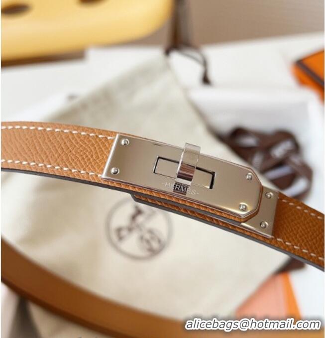 Popular Style Hermes Kelly Duo Belt 1.8cm in Epsom Calfskin Leather H031601 Brown/Silver 2026