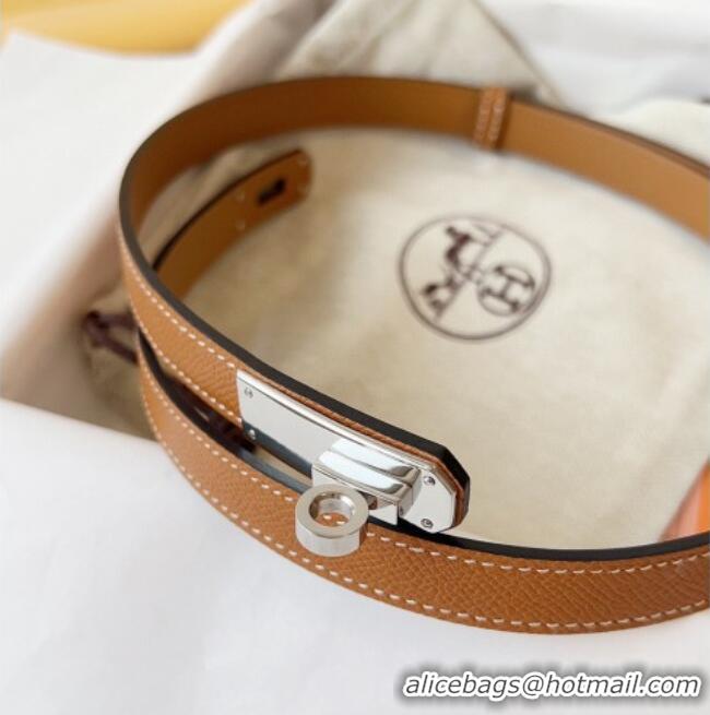 Popular Style Hermes Kelly Duo Belt 1.8cm in Epsom Calfskin Leather H031601 Brown/Silver 2026