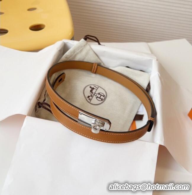 Popular Style Hermes Kelly Duo Belt 1.8cm in Epsom Calfskin Leather H031601 Brown/Silver 2026