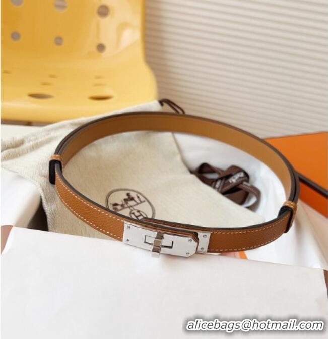 Popular Style Hermes Kelly Duo Belt 1.8cm in Epsom Calfskin Leather H031601 Brown/Silver 2026