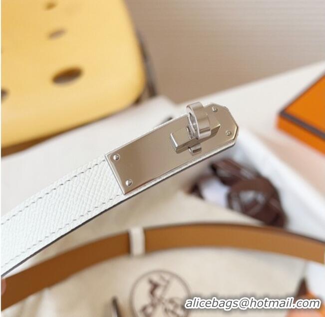 Top Design Hermes Kelly Duo Belt 1.8cm in Epsom Calfskin Leather H031601 White/Silver 2026