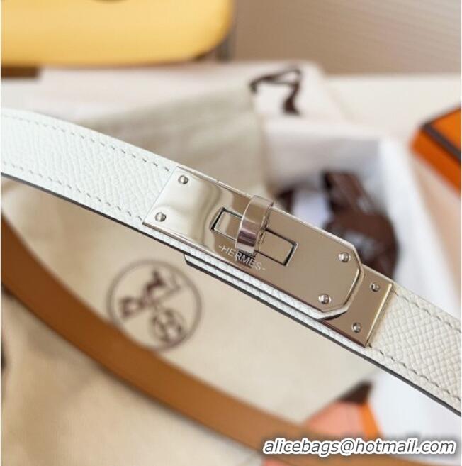 Top Design Hermes Kelly Duo Belt 1.8cm in Epsom Calfskin Leather H031601 White/Silver 2026