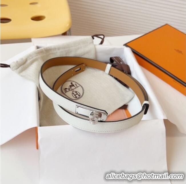 Top Design Hermes Kelly Duo Belt 1.8cm in Epsom Calfskin Leather H031601 White/Silver 2026