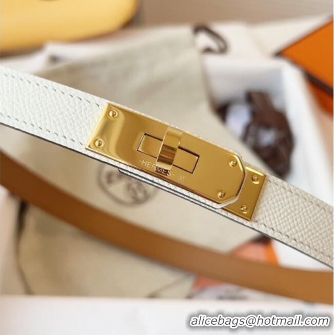 Cheap Price Hermes Kelly Duo Belt 1.8cm in Epsom Calfskin Leather H031601 White/Gold 2026