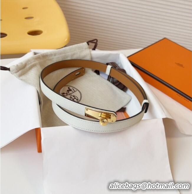 Cheap Price Hermes Kelly Duo Belt 1.8cm in Epsom Calfskin Leather H031601 White/Gold 2026