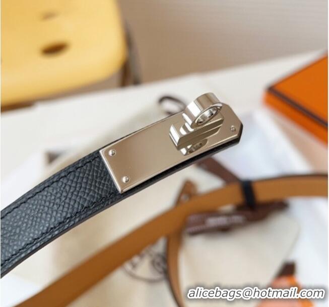 New Fashion Hermes Kelly Duo Belt 1.8cm in Epsom Calfskin Leather H031601 Black/Silver 2026