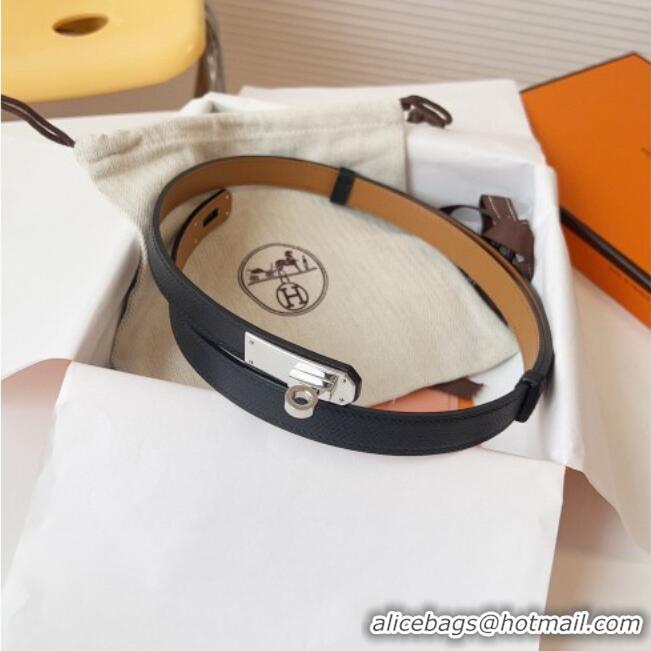 New Fashion Hermes Kelly Duo Belt 1.8cm in Epsom Calfskin Leather H031601 Black/Silver 2026