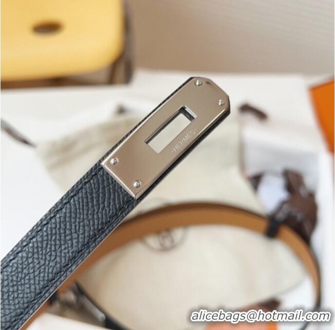 New Fashion Hermes Kelly Duo Belt 1.8cm in Epsom Calfskin Leather H031601 Black/Silver 2026