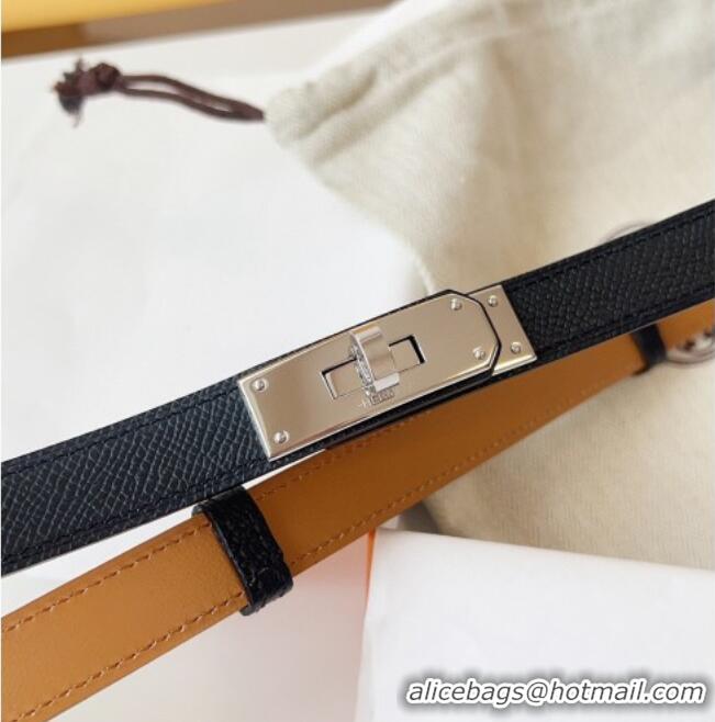 New Fashion Hermes Kelly Duo Belt 1.8cm in Epsom Calfskin Leather H031601 Black/Silver 2026