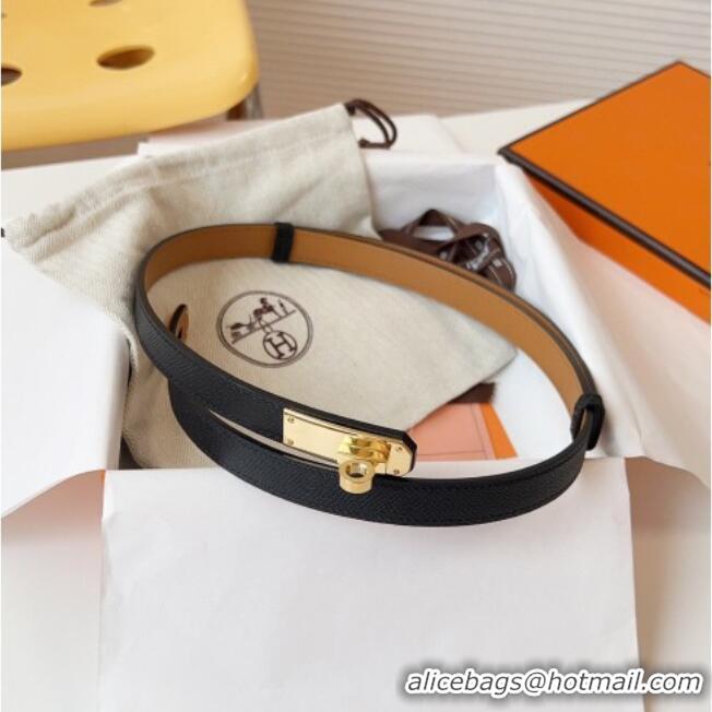 Inexpensive Hermes Kelly Duo Belt 1.8cm in Epsom Calfskin Leather H031601 Black/Gold 2026