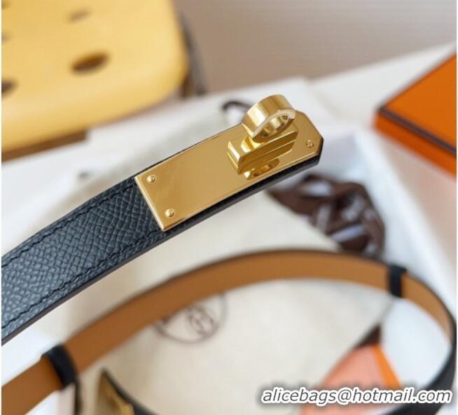 Inexpensive Hermes Kelly Duo Belt 1.8cm in Epsom Calfskin Leather H031601 Black/Gold 2026