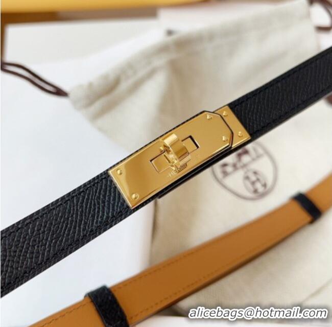 Inexpensive Hermes Kelly Duo Belt 1.8cm in Epsom Calfskin Leather H031601 Black/Gold 2026