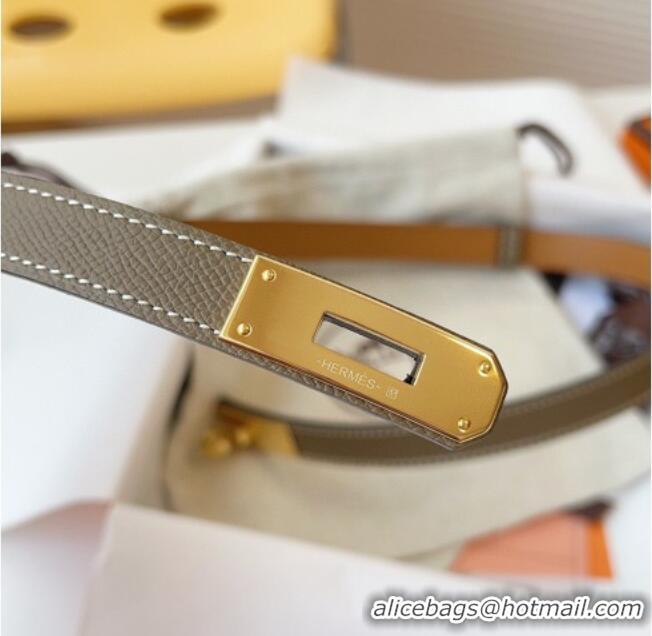 Top Quality Hermes Kelly Duo Belt 1.8cm in Epsom Calfskin Leather H031601 Grey/Gold 2026