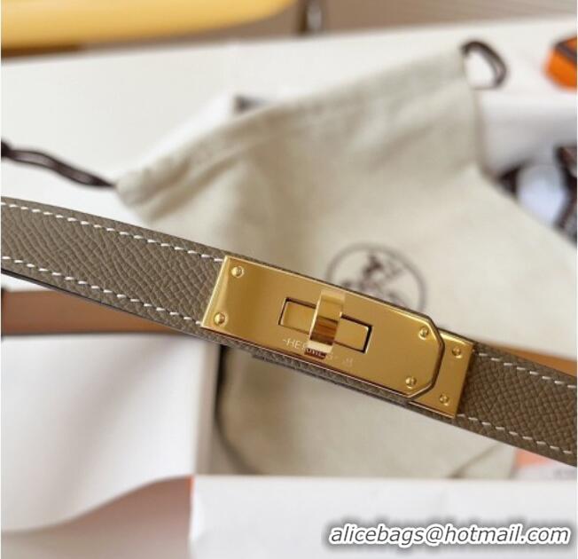 Top Quality Hermes Kelly Duo Belt 1.8cm in Epsom Calfskin Leather H031601 Grey/Gold 2026