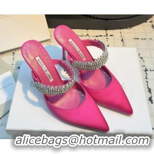 Stylish Manolo Blahnik Lutara 90 Satin Mules Strass Embellished Rosy 112502