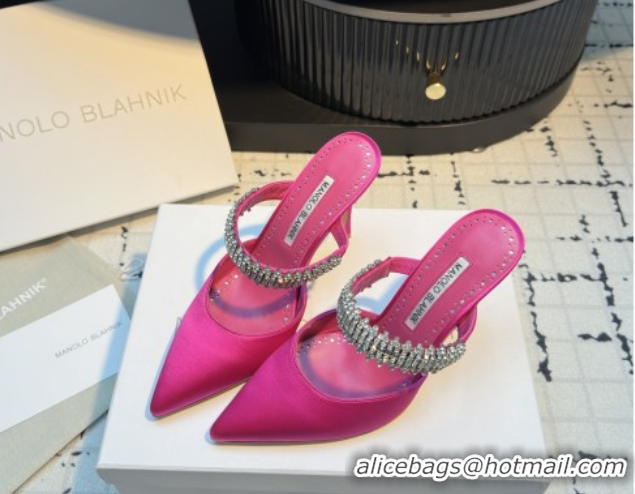 Stylish Manolo Blahnik Lutara 90 Satin Mules Strass Embellished Rosy 112502