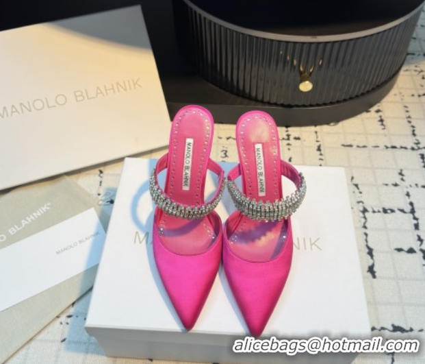 Stylish Manolo Blahnik Lutara 90 Satin Mules Strass Embellished Rosy 112502
