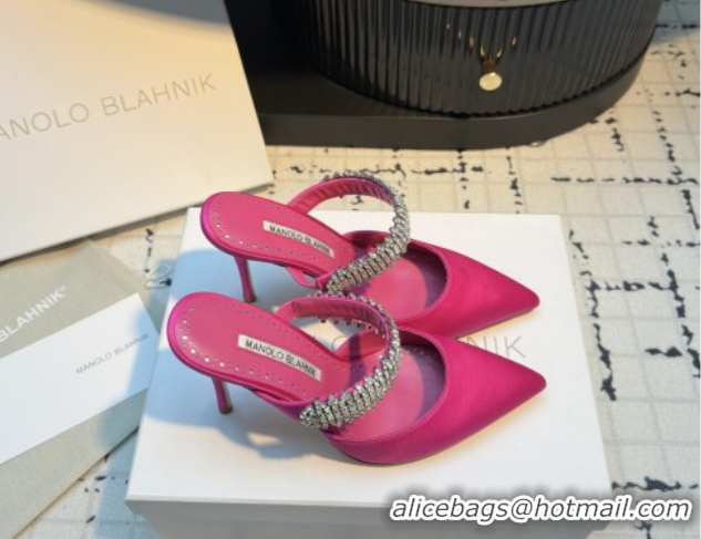 Stylish Manolo Blahnik Lutara 90 Satin Mules Strass Embellished Rosy 112502