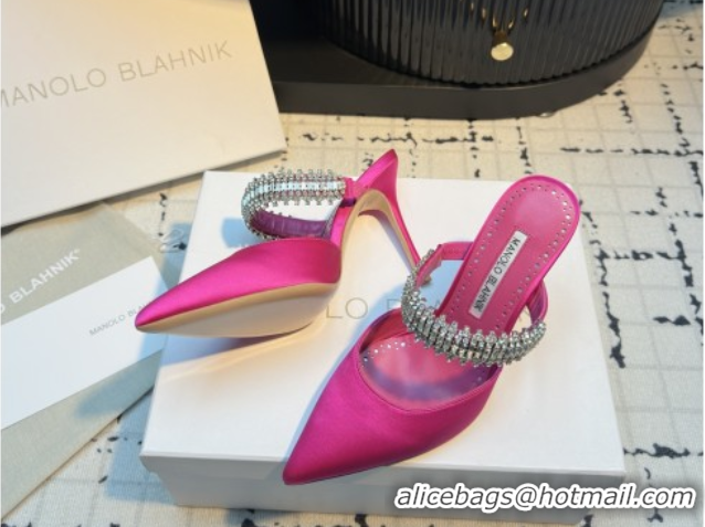 Stylish Manolo Blahnik Lutara 90 Satin Mules Strass Embellished Rosy 112502