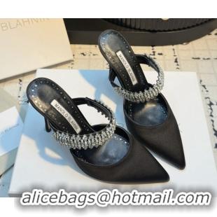Good Product Manolo Blahnik Lutara 90 Satin Mules Strass Embellished 112502 Black 2026