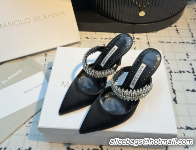 Good Product Manolo Blahnik Lutara 90 Satin Mules Strass Embellished 112502 Black 2026