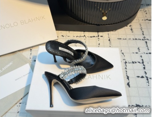 Good Product Manolo Blahnik Lutara 90 Satin Mules Strass Embellished 112502 Black 2026