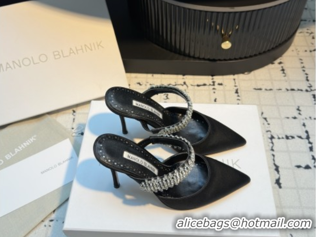 Good Product Manolo Blahnik Lutara 90 Satin Mules Strass Embellished 112502 Black 2026