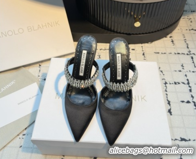 Good Product Manolo Blahnik Lutara 90 Satin Mules Strass Embellished 112502 Black 2026
