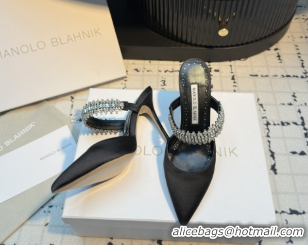 Good Product Manolo Blahnik Lutara 90 Satin Mules Strass Embellished 112502 Black 2026