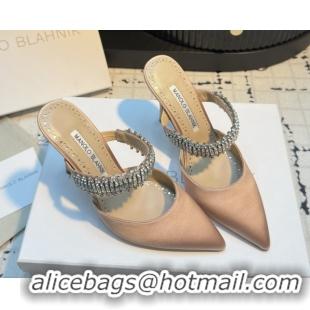 Sumptuous Manolo Blahnik Lutara 90 Satin Mules Strass Embellished 112502 Nude 2026