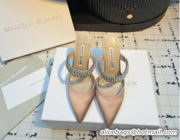 Sumptuous Manolo Blahnik Lutara 90 Satin Mules Strass Embellished 112502 Nude 2026