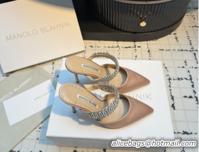 Sumptuous Manolo Blahnik Lutara 90 Satin Mules Strass Embellished 112502 Nude 2026