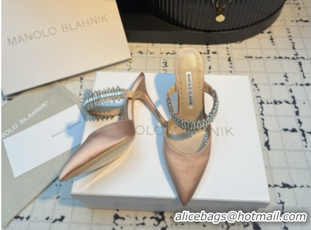 Sumptuous Manolo Blahnik Lutara 90 Satin Mules Strass Embellished 112502 Nude 2026