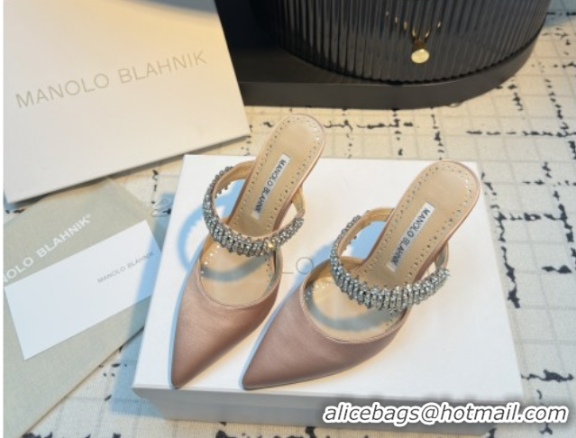 Sumptuous Manolo Blahnik Lutara 90 Satin Mules Strass Embellished 112502 Nude 2026