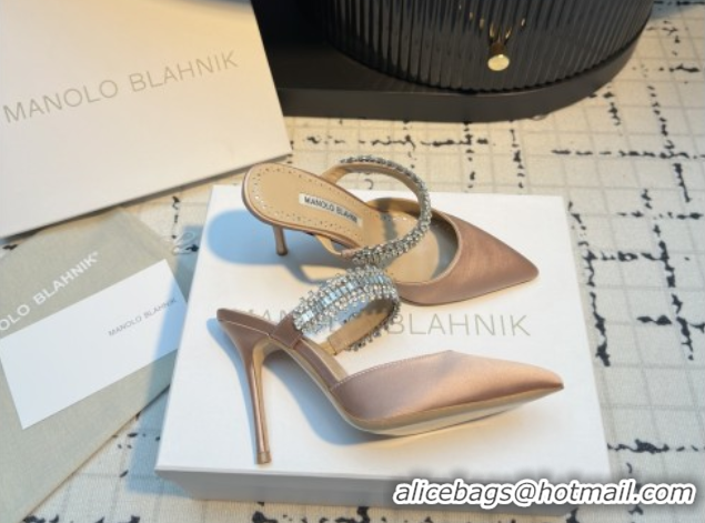 Sumptuous Manolo Blahnik Lutara 90 Satin Mules Strass Embellished 112502 Nude 2026