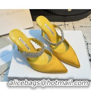 Good Quality Manolo Blahnik Lutara 90 Satin Mules Strass Embellished 112502 Yellow 2026