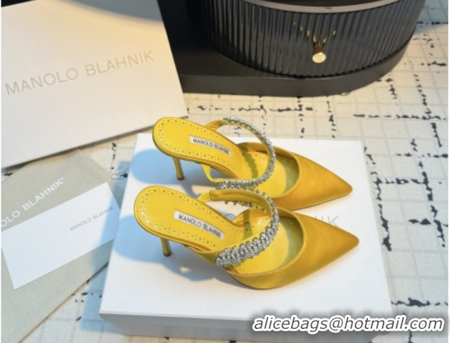 Good Quality Manolo Blahnik Lutara 90 Satin Mules Strass Embellished 112502 Yellow 2026