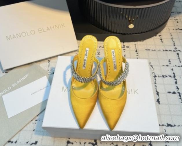 Good Quality Manolo Blahnik Lutara 90 Satin Mules Strass Embellished 112502 Yellow 2026