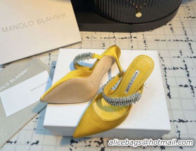 Good Quality Manolo Blahnik Lutara 90 Satin Mules Strass Embellished 112502 Yellow 2026