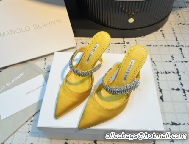 Good Quality Manolo Blahnik Lutara 90 Satin Mules Strass Embellished 112502 Yellow 2026