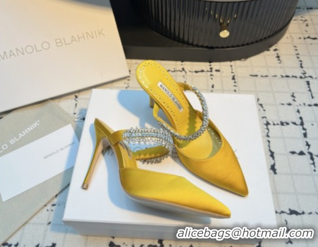 Good Quality Manolo Blahnik Lutara 90 Satin Mules Strass Embellished 112502 Yellow 2026