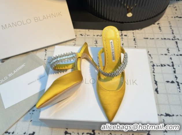 Good Quality Manolo Blahnik Lutara 90 Satin Mules Strass Embellished 112502 Yellow 2026